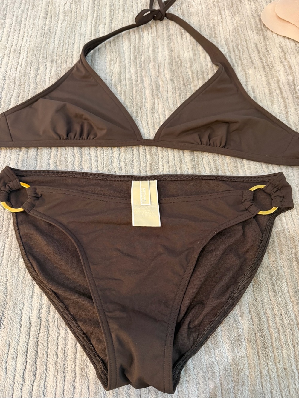 Micheal Micheal Kors Brown Halter Bikini Set w/Ring Accents in Gold Size 10
